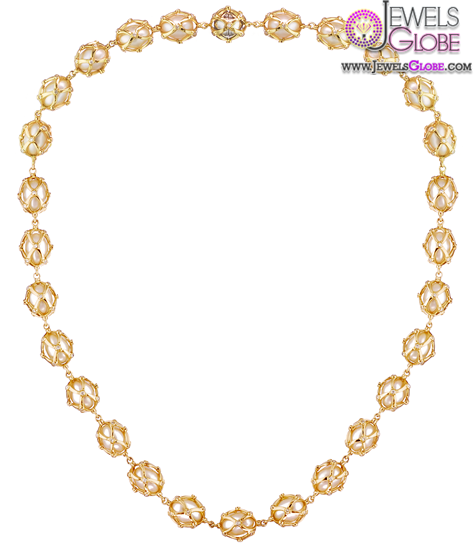 Caged gold pearl necklace