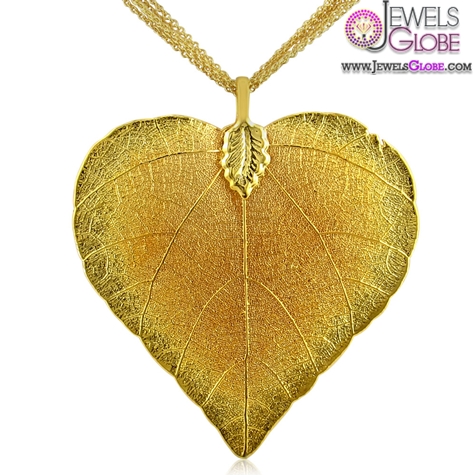 Cool designer 24 karat gold overlay leaf pendant women design on a 5 strand gold overlay