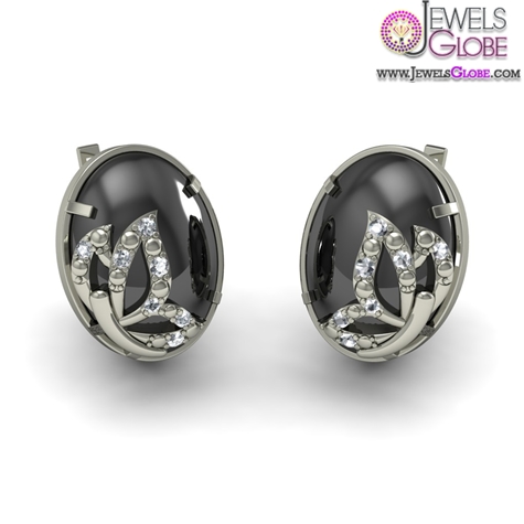 Diamond And Black Onyx Earring In 18Kt White Gold
