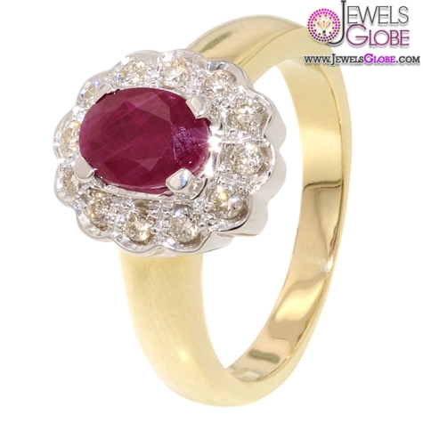 Diamond Cluster Ruby Engagement Ring