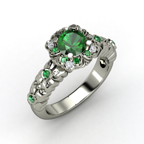 Emerald Palladium Ring with Diamond for women