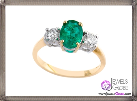 Emerald and Diamond 3 stone ring