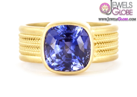 Fine 5 Braid Ring with Cushion Cut Blue Sapphire