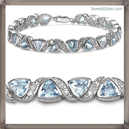 Genuine Blue Topaz Diamond Sterling Silver Bracelet
