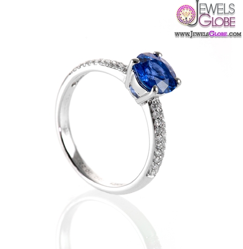 Gorgeous Blue Sapphire Ring with two row pave set Diamond shoulders