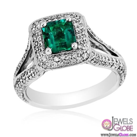 Gregg Ruth 18 Karat White Gold Diamond and Emerald Ring