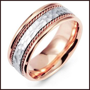 Hammered White Rose Gold Milgrain Wedding Band Ring