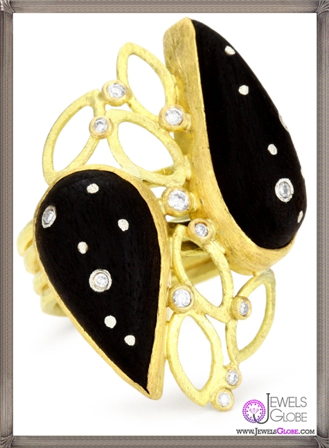 Julieli Eco Black Ebony with 18k Gold and Pure Silver Diamond Ring