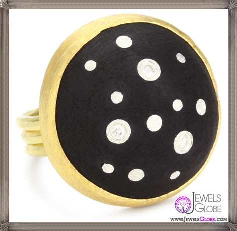 Julieli Eco Black Round Ebony with 18k Gold and Pure Silver Diamond Ring