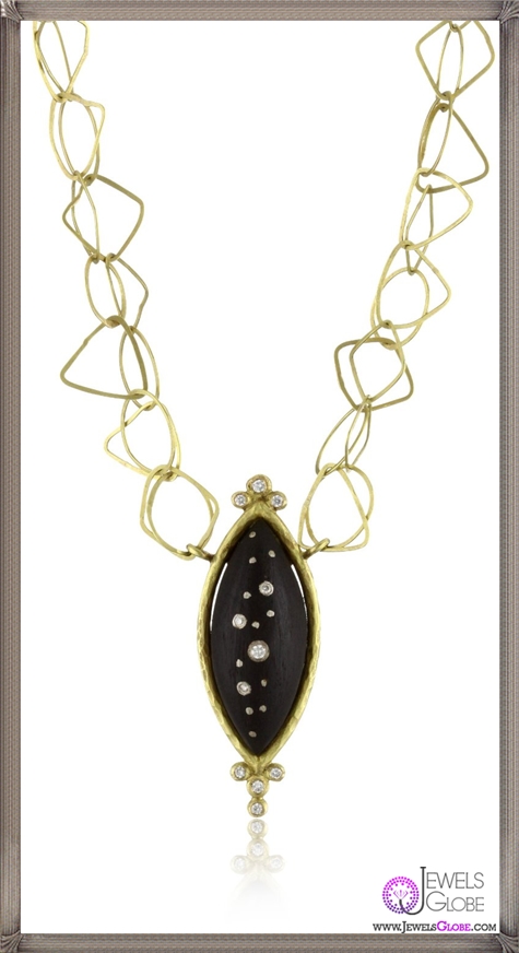 Julieli Eco Ebony 18k Gold Chain and Pure Silver with Diamond Pendant Necklace