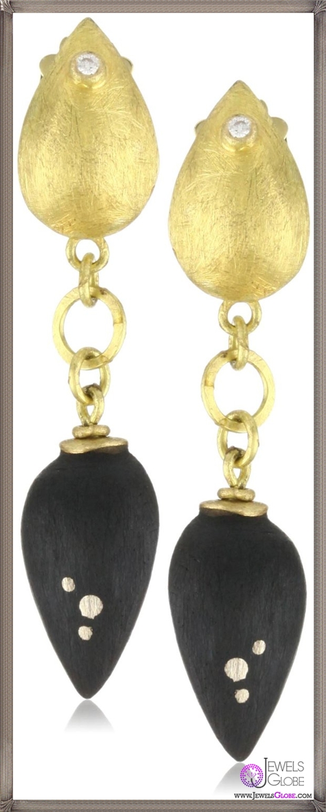 Julieli Eco Ebony with 18k Gold and Pure Silver Diamond Earrings