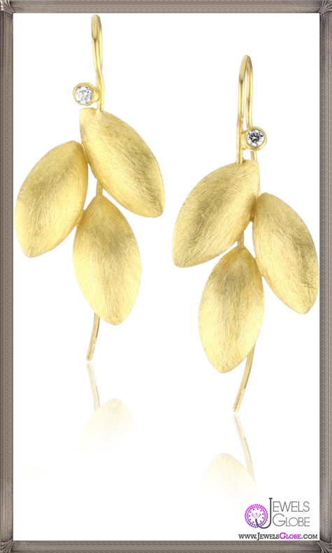 Julieli Reflections 22k Gold and Diamond Leaf Shape Pods Earrings