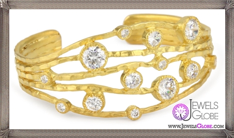 Kevia Genevieve Varied Size Cubic Zirconia Set on Pounded Layer Cuff Bracelet Kevia Genevieve Varied Size Cubic Zirconia Set on Pounded Layer Cuff Bracelet