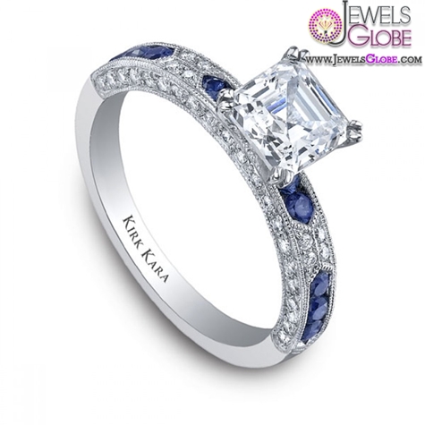 Kirk Kara Amelia Engagement Ring in 18kt White Gold With Blue Sapphires