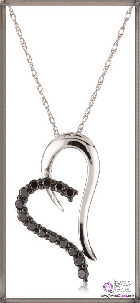 Kobelli Black Diamond Heart Shaped Pendant Necklace
