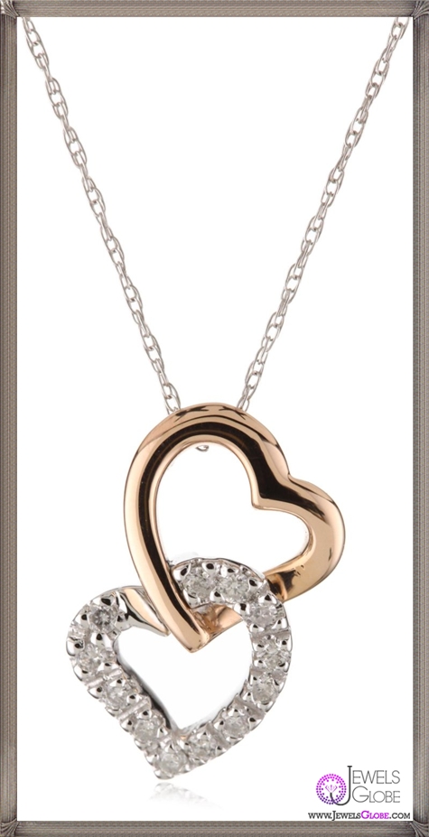 Kobelli Diamond 14k Rose and White Gold Heart Shaped Pendant Necklace