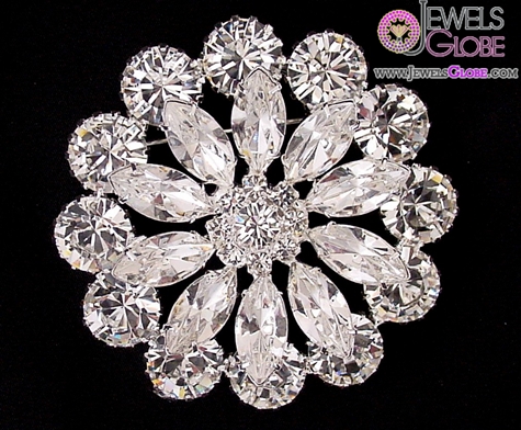 Large crystal rhinestone flower brooch