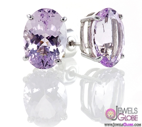 Lilac Oval Amethyst Gemstone Stud Earrings