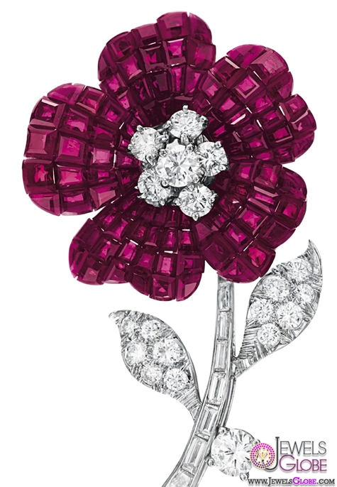 Lucille Davidson Flower brooches studded with diamonds rare gemstones and natural pearls