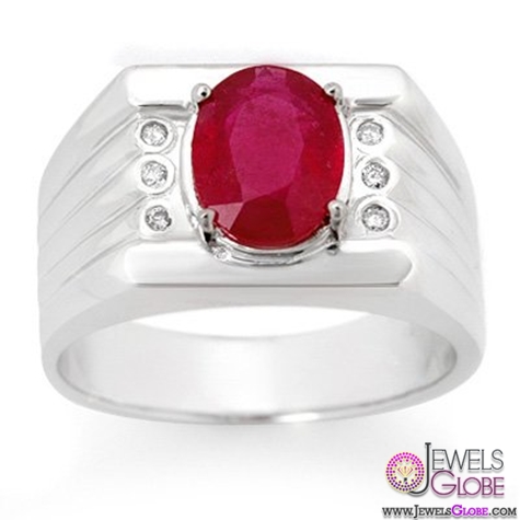 Men's 3.06ctw Diamond Ruby Ring in Solid White Gold