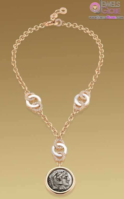 Monete necklace in 18 kt pink gold with mother of pearl