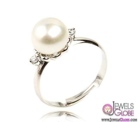 Natural Pearl Platinum Plating 925 Silver Ring for Sale