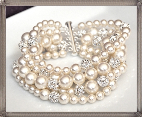Pearl-Cuff-Bracelet-Chunky-Wedding-Bracelet-Rhinestone-Pearl-Bracelet 28+ Most Amazing Pearl Bracelets For Brides
