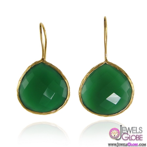 Precious Green Gemstone drop earrings on almond shape