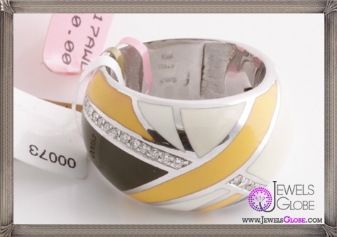 ROBERTO COIN 18K White Gold Diamond Enamel Ring