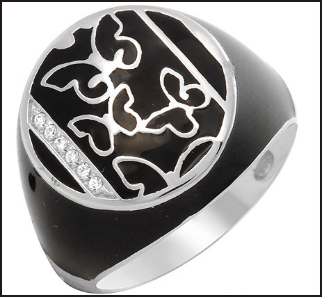 ROSATO Made in Italy women Ring With Cubic zirconia Well Made in Black Enamel and 925 Sterling silver ring