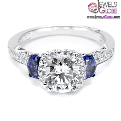 Regal blue sapphire side stones symbolize loyalty and fidelity