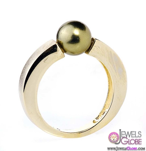 Round Cut Bright Pearl Ring in Gold and Olive Sale