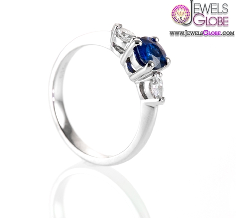 Royal Dark Blue Sapphire and Marquise Diamond Engagement Ring