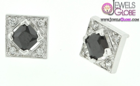 Silver Black Stone CZ Earrings for Women