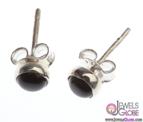 Silver and Black Onyx Gem Stud Earrings