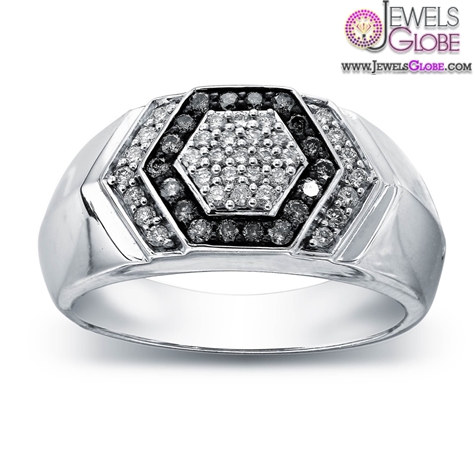 Silvermist Diamonds Sterling Silver Hexagon Mens Ring