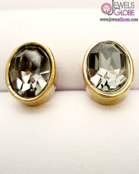Solid brass Oval Black Diamond Stud Earrings by Skinny Style