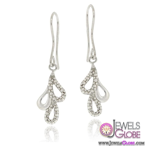 Sterling Silver Diamond Cluster Dangle Earrings