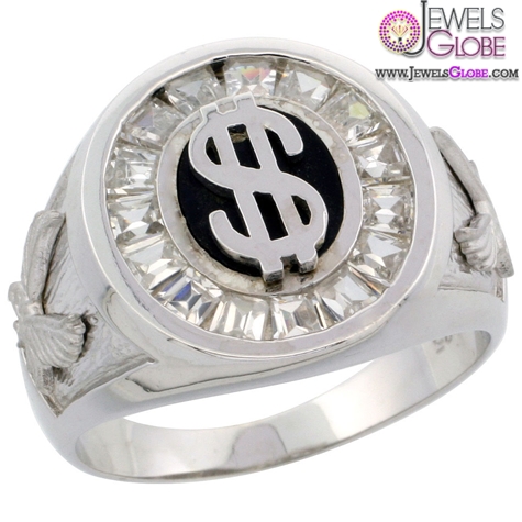 Sterling Silver Men's Dollar Sign Oval Ring