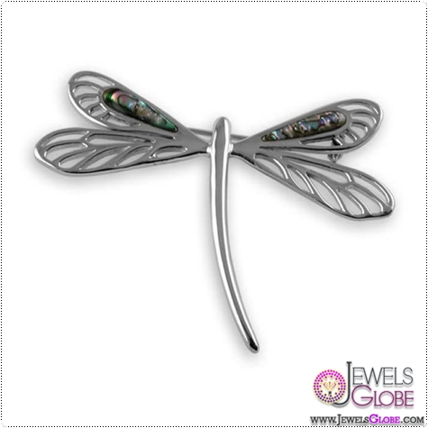 Sterling Silver Oyster Shell Dragon Fly Brooch