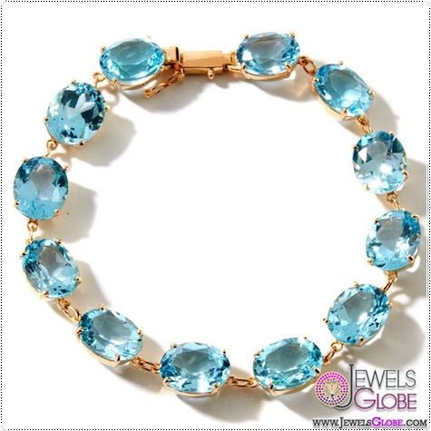 Technibond Blue Topaz Gemstone Tennis Bracelet 14K Yellow Gold Clad Silver