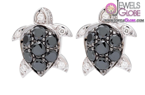 Tiny-Black-Diamond-Turtle-Studs-White-Gold Latest Fashion Black Diamond Earrings For Women