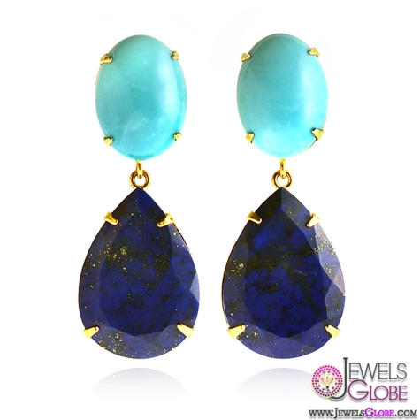 Turquoise and Lapis Drop Earrings