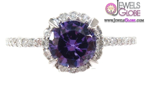 White Gold Purple Color Gemstone Diamond Engagement Rings
