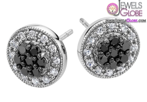 White and Black Diamond Stud Earrings in Sterling Silver
