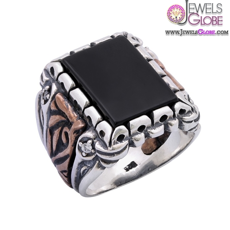 Zircon and Black Onyx Sterling Silver Men's Ring