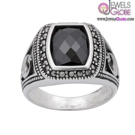 Zircon and Marcasite Sterling Silver Men's Ring