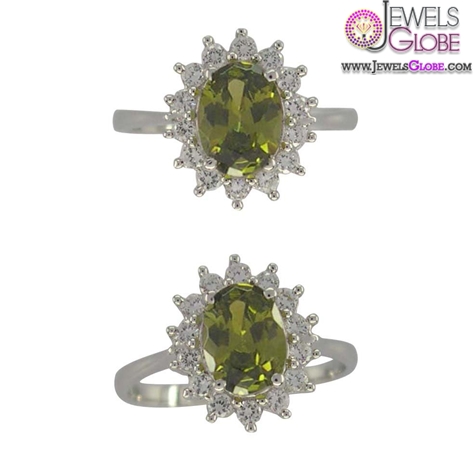charming silver engagement rings with grass green gemstone for women