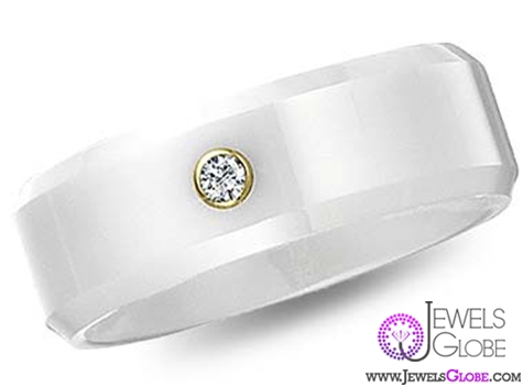 diamond white ceramic wedding bands for men