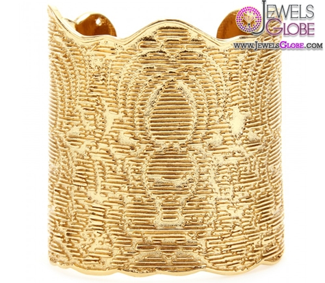 lace engraved pattern and curved edge Gold tone women cuff bracelet